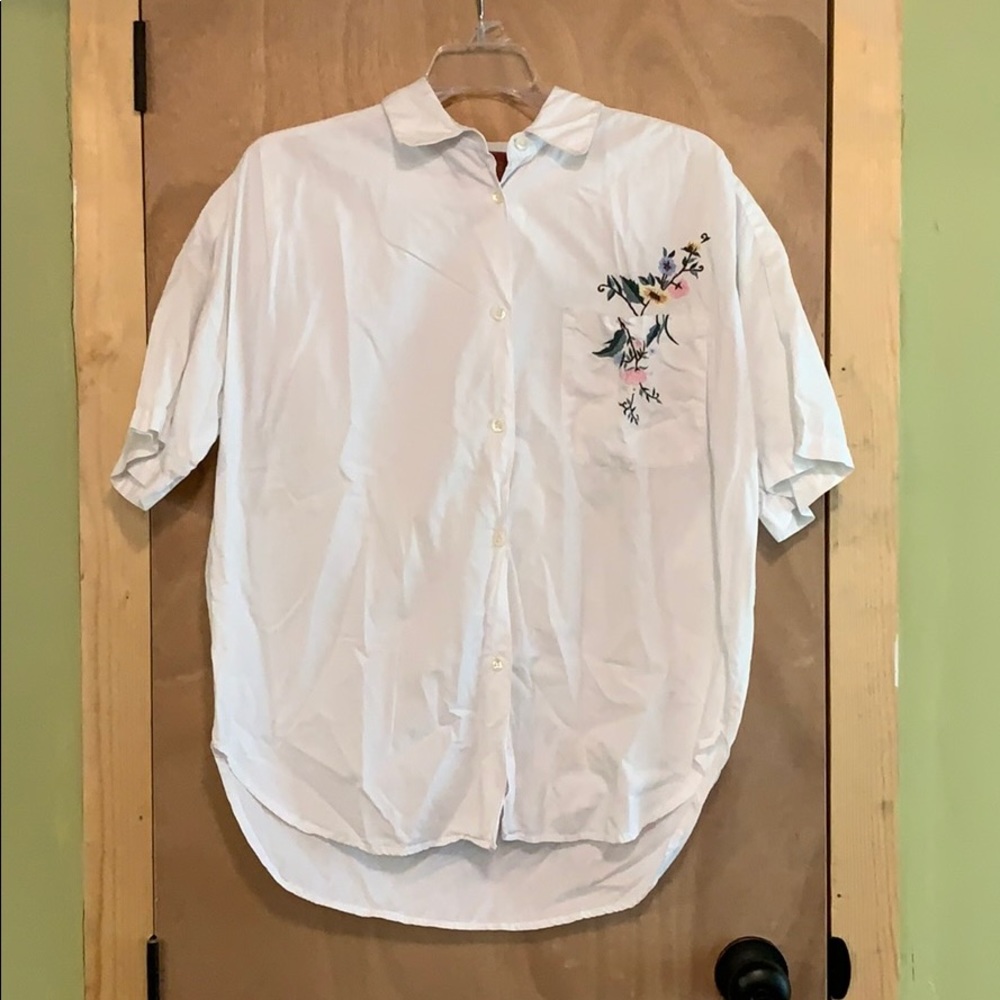 Over sized button down with floral embroid…